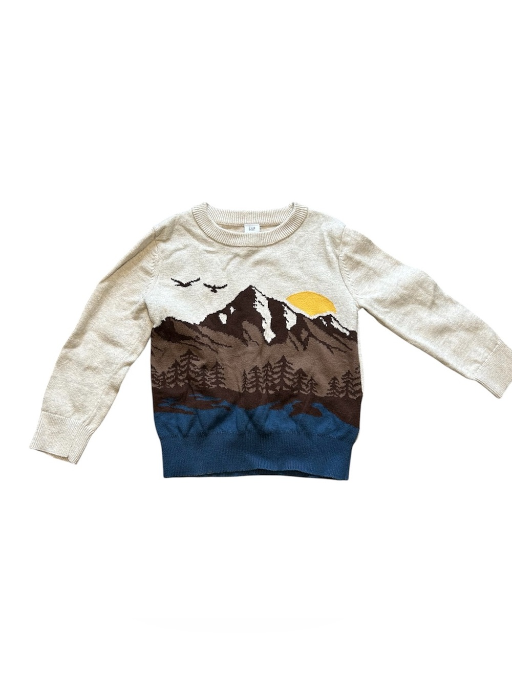 GAP Kids Mountain Crewneck Sweater - Cream, Brown, Blue & Yellow